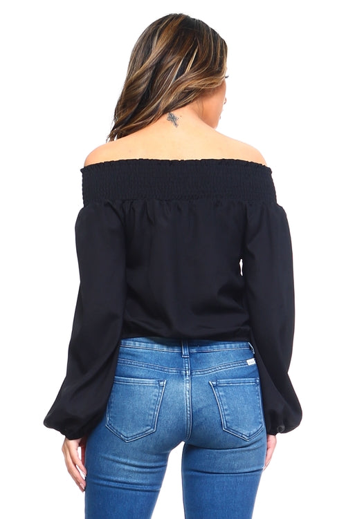 Womens Lace-Up Off Shoulder Blouse