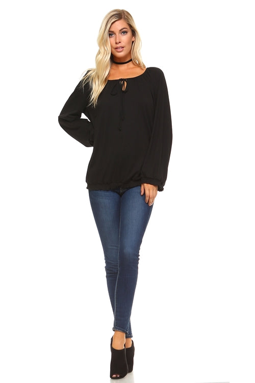Womens Long Sleeve Solid Peasant Top