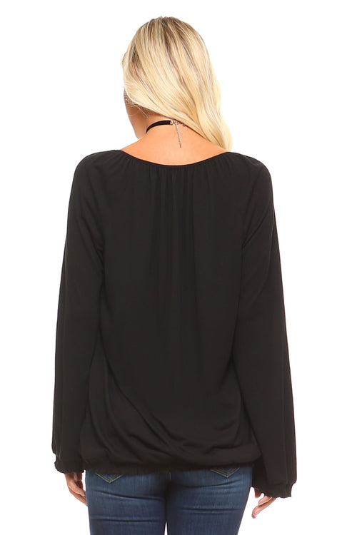 Womens Long Sleeve Solid Peasant Top