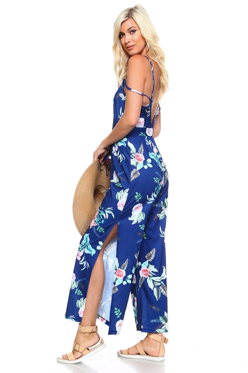 Womens Floral Tie Tank Jumpsuit
