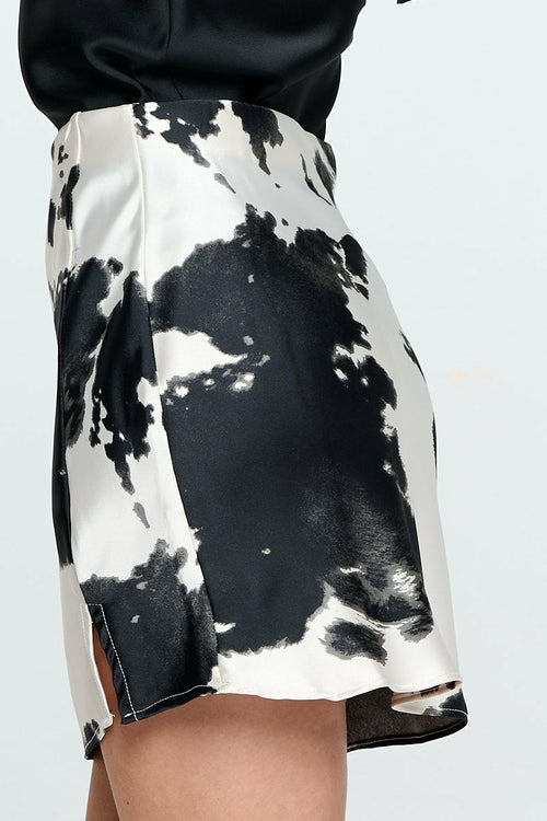 Cow Print Satin Mini Skirt