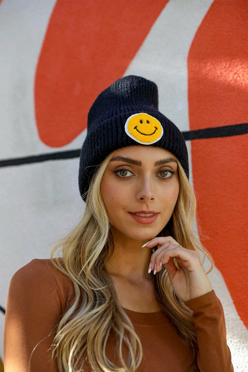 Smiley Face Ribbed Beanie π