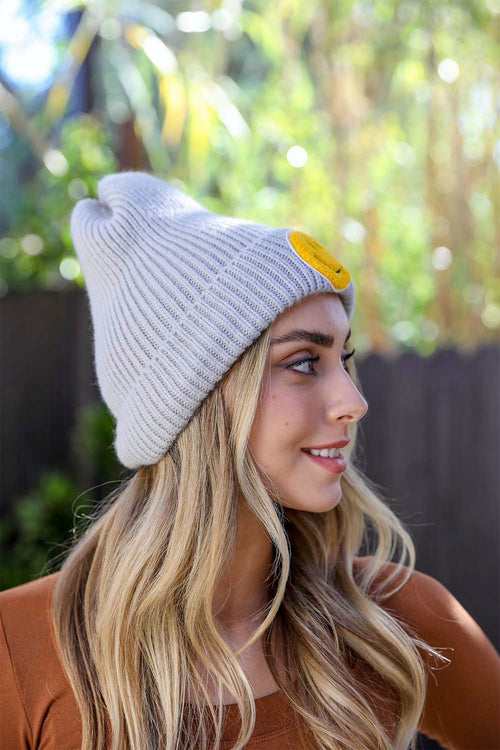 Smiley Face Ribbed Beanie π