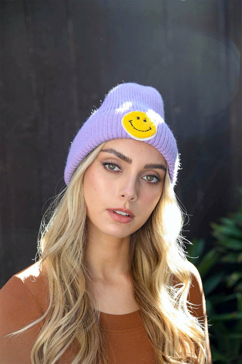 Smiley Face Ribbed Beanie π