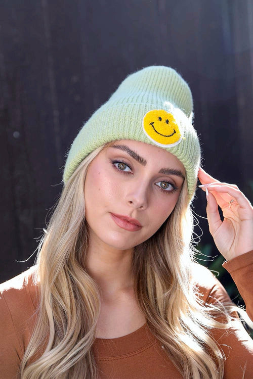 Smiley Face Ribbed Beanie π