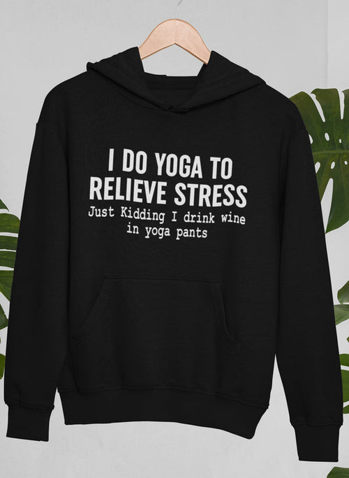 Black hoodie with humorous text on a white background