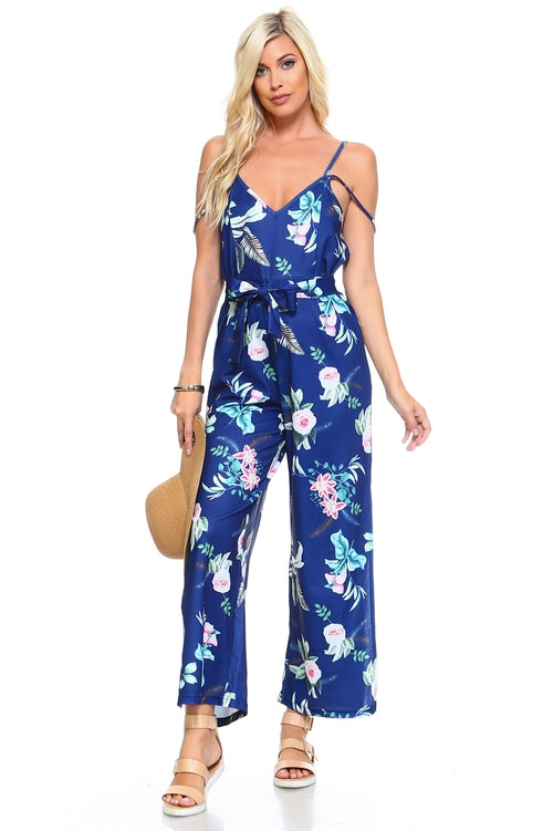 Womens Floral Tie Tank Jumpsuit