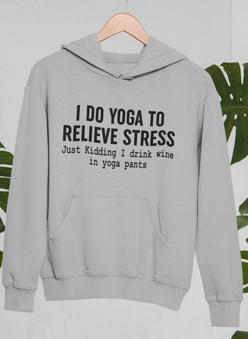 Gray hoodie with humorous text on a light gray background
